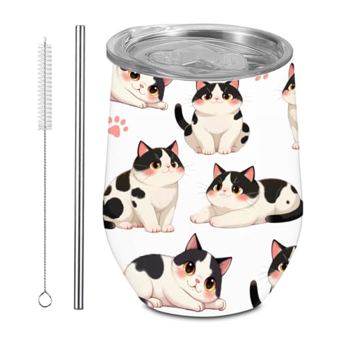 BQXH Cute Cat Tumbler With Lid and Straw, 12 oz Stainless Steel Insulated Water Bottle Coffee Mug, Gifts for Cat Lovers, T...