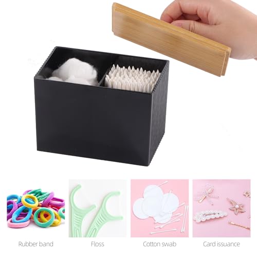 Ohlove Qtip Holder with Bamboo Lids, 3 Compartments Cotton Ball/Swabs Dispenser, Apothecary Jar Plastic Container for Stor...