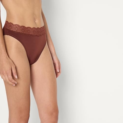Amazon Essentials Women's Peached Microfiber with Lace Trim High Waisted High Leg Panty, Pack of 6