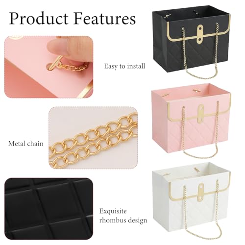Nfvjfxz 6Pcs Flower Paper Gift Box Bouquet Storage Bucket Handbag Florist Floral Wrap Bag with Metal Chain for Wedding Mot...