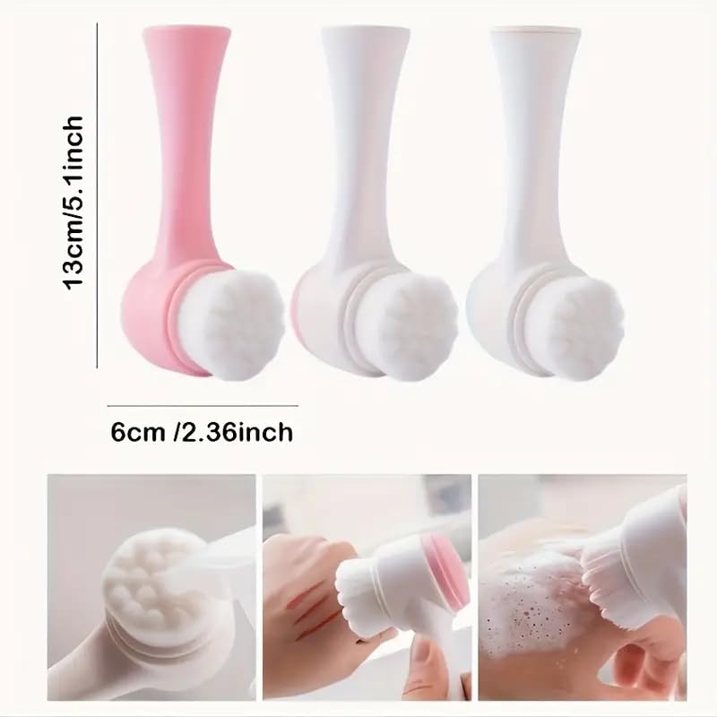 Face-Contour-Brushes Double-Headed Facial Cleansing Brush Soft Hair Silicone Cleanser for Home Use Manual Scrub Deep Clean...