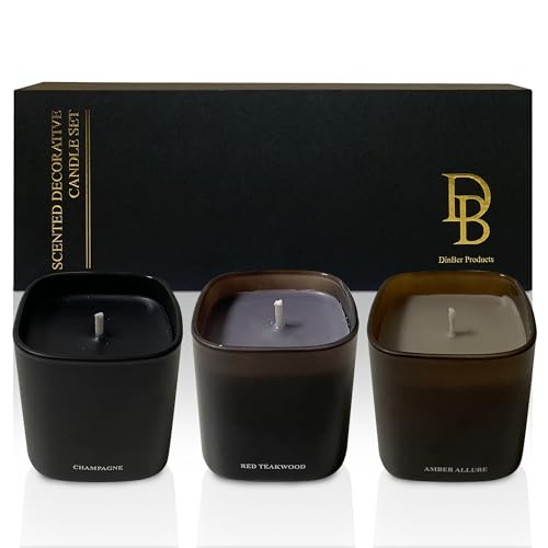 Candle Gift Set – 3 Scented Soy Candles, Clean Burn 50+ Hrs – Flower-Inspired Scents: Amber, Red Tea Wood, Champagne – Bul...