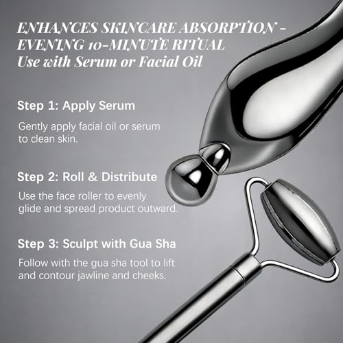 303 Stainless Steel Face Roller Set with Metal Gua Sha Facial Tool– Face Massager Tool for Lymphatic Drainage & Sculpting,...