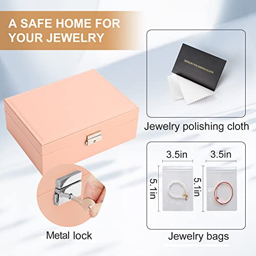 Jewelry Organizer Box, Leather Jewelry Box for Girls Gift Earring Organizer with Lock Double Layers Jewelry Case Removable...
