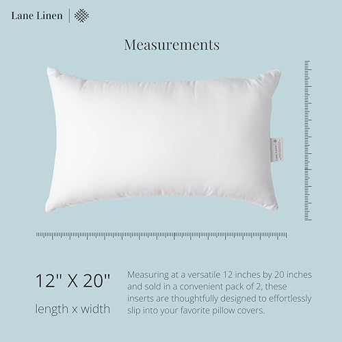 LANE LINEN 12x20 Pillow Insert - Pack of 2 White Decorative Pillows for Sofa Bed, Fluffy Pillow Inserts for Cushion Cover...