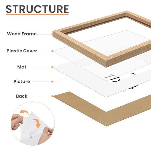 upsimples 11x14 Picture Frame, Natural Solid Wooden Picture Frames, Display 8x10 with Mat or 11 x 14 Without, Vertical or ...