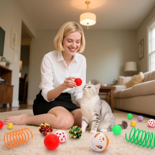 Nicunom 100 Pcs Cat Toys for Indoor Cats and Kittens - Spring, Fur Mice, Crinkle Ball, Sparkle Pom Pom Ball, Bell, Catnip ...