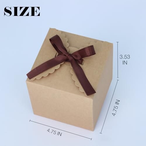 Brown Gift Boxes with Ribbon – 4x4x4" Foldable Paper Boxes with Lids, Set of 10, Eco-Friendly Small Kraft Present Boxes fo...