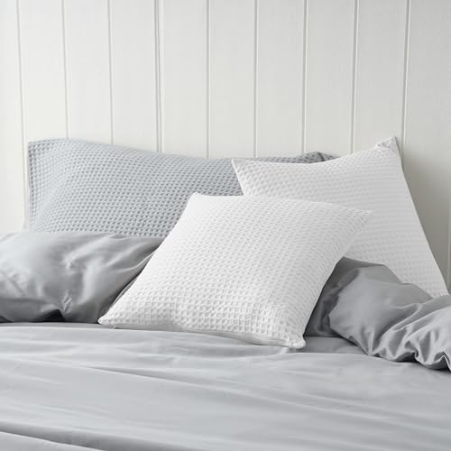 100% Egyptian Cotton 600 TC Waffle Weave Throw Pillow Covers 2 Pack, Ultra Soft Breathable Euro Pillow Shams Covers, Decor...