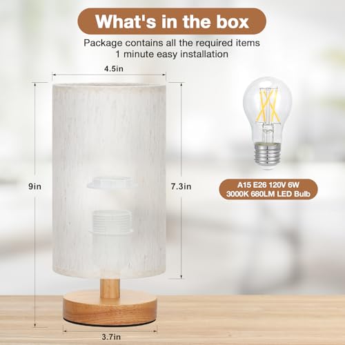 Fenmzee Small Table Lamp for Bedroom - Inline Control, Bedside Lamp with 3000K A15 LED Blub, Easy Assembly (Cream Shade - ...