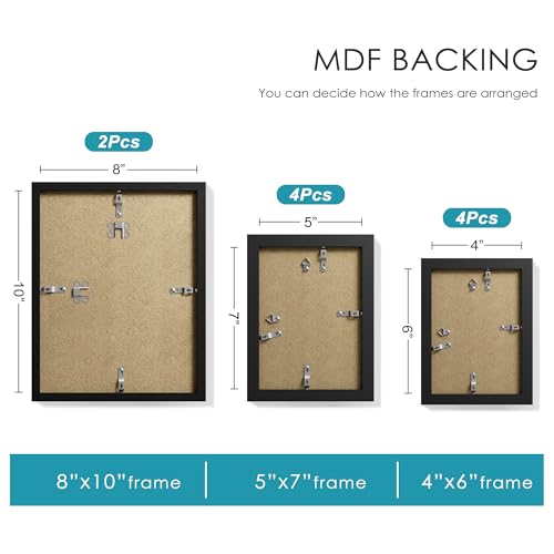 PEALSN 10 Pack Collage Picture Frames, Gallery Wall Frame Set with Two 8x10, Four 5x7, and Four 4x6, Multiple Photo Frames...