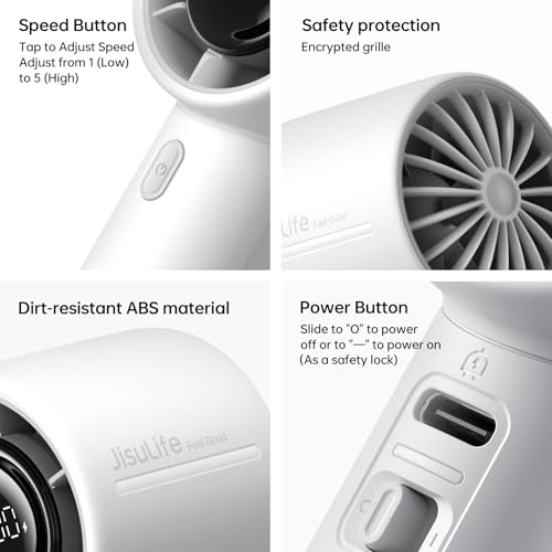 JISULIFE Handheld Turbo Fan Life10s, 5000mAh Rechargeable Portable Fans,Up to 28 Hours Working,5 Speed Strong Wind,Persona...