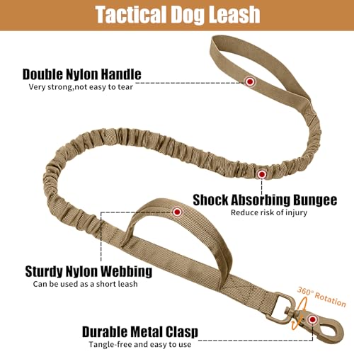 Tactical Dog Collar Leash Set, Adjustable Military Training Nylon Collar Dog Training with Control Handleand Metal Buckle,...