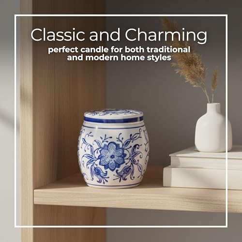 Decorative Scented Candle with Lid for Living Room Decor - Chinoiserie Floral Vine Pillar Candle for Bedroom or Bathroom D...