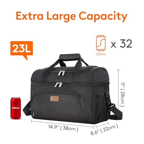 Lifewit Insulated Cooler Bag, 32/48 Can Large Leakproof Beach Cooler, Lightweight Portable Double Layer Soft-Sided Travel ...