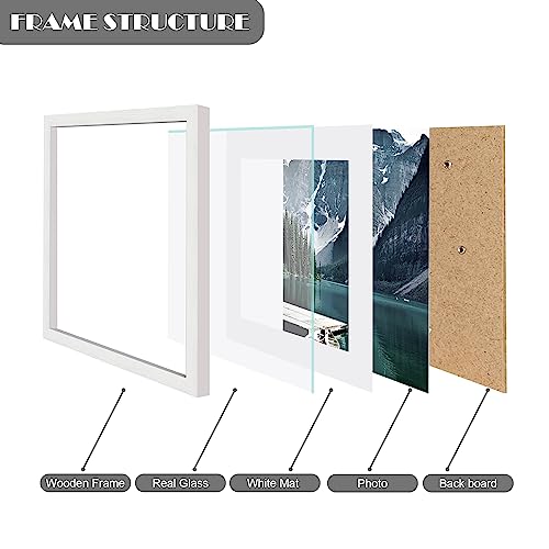 Hongkee 11x14 Picture Frames set of 3, Made of Glass and White Wooden Photo frame - Displays 8x10 Picture with Mat or 11 x...