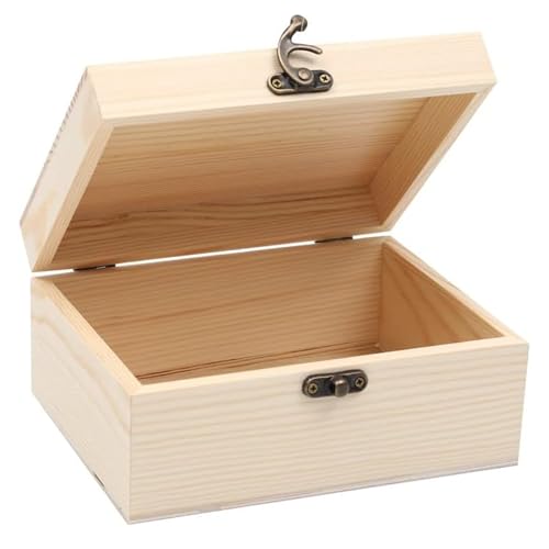 VIKOS Products (1-Pack Unfinished Unpainted Wooden Box with Hinged Lid for Crafts DIY Storage Jewelry Plain Pine Box - Sma...