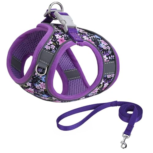 KocaPlye Step in Dog Harness No Pull Flower Adjustable Soft Mesh Padded Reflective Pet Vest Harness and Leash Set for Smal...