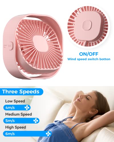 RJVW 4 Inch Small USB Desk Fan, 3-Speed Portable & 360°Rotatable Mini Cooling Fan, USB-Powered Desktop Fan for Home Office...