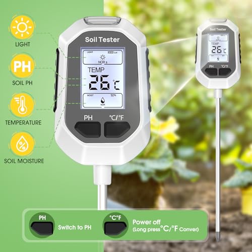 YAMRON 4-in-1 Soil Moisture Meter, Digital Plant Temperature/Soil Moisture Test & PH Meter/Sunlight Intensity, Backlight L...