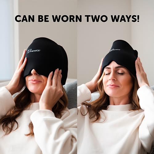 TheraICE Migraine Relief Cap | Soothing Headache Hat Ice Pack Mask | Face Cold Compress Cooling Gel Head Wrap Products for...