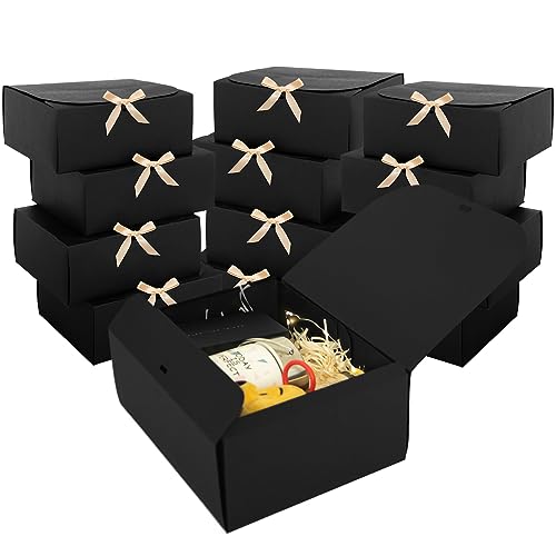 LWYMX 12 PCS Black Gift Boxes with Lids，9.8x7.8x3.9, Bridesmaid Proposal Box with Ribbon, Gift Boxes for Wedding, Christma...