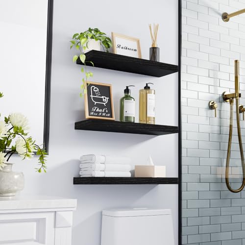 BAYKA Floating Shelves for Wall, Wall Mounted Rustic Wood Shelves for Bathroom, Bedroom, Living Room, Kitchen, Hanging She...