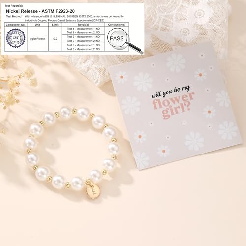 GINAZL Flower Girl Proposal Gifts, Initial A-Z Bracelet Initial Pearl Bracelets Will You Be My Flower Girl Gift