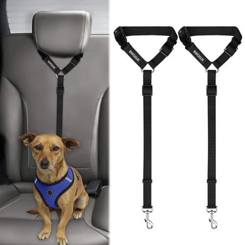 BWOGUE 2 Packs Dog Cat Safety Seat Belt Strap Car Headrest Restraint Adjustable Nylon Fabric Dog Restraints Vehicle Seatbe...