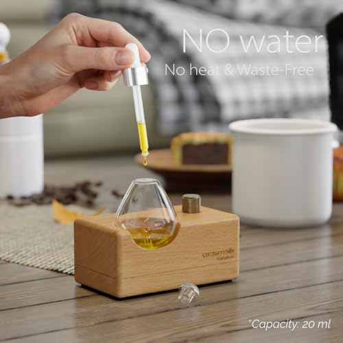 Waterdrop Glass Essential Oil Diffuser with Handmade Wood Base for Aromatherapy, Waterless Scent Diffuser for Yoga Home Of...