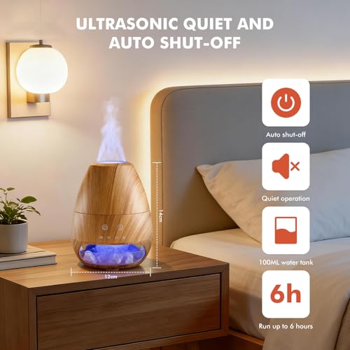 Dialan's Essential Oil Diffuser with Flame Effect Ultrasonic Himalayan Salt Lamp Diffuser Ultrasonic Cool Mist Humidifier ...