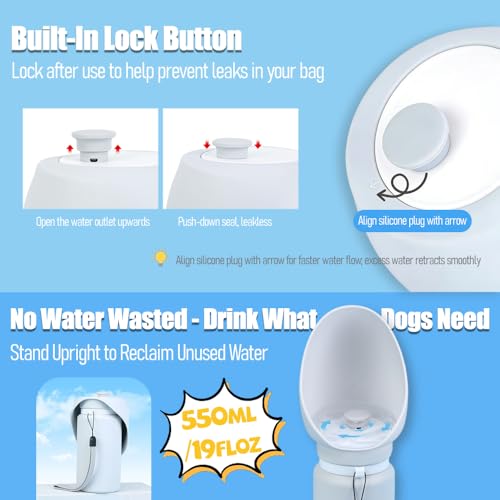 Foldable Dog Water Bottle for Small Dogs & Cats, Leak-Proof Portable Pet Water Dispenser, One-Hand Operation Travel Puppy ...