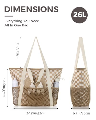 HOMESPON Beach Bag Large Waterproof Sandproof Tote for Women with Zipper and Mesh Pockets