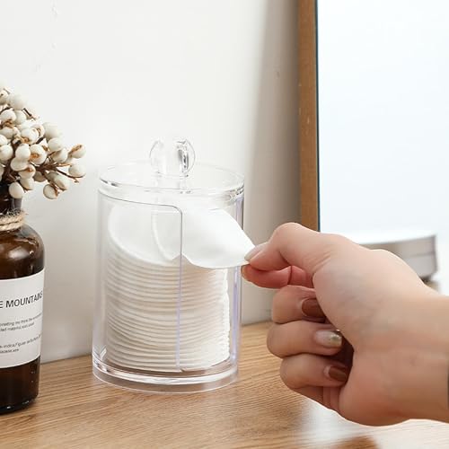 AkoSlale 10oz Clear Plastic Cotton Round Holder Organizer - Shatterproof Vertical Makeup Pad Dispenser Canister with Lid f...