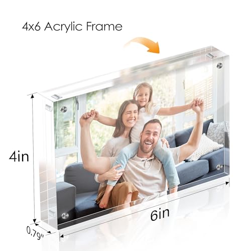 Fisnish 4x6 Acrylic Picture Frame Set of 6, 20mm Thick, Double-Sided Transparent Magnetic Frameless Photo Frame, Desktop F...