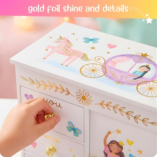 Giggle & Honey® Princess Musical Jewelry Box for Girls Kids Music Box with Drawers, Fairytale Gifts for Girls Birthday, Pr...