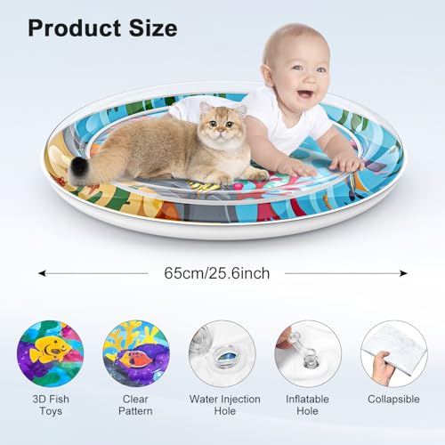 Inflatable Cat Dog Baby Water Mat Toy, [Newly Upgraded, 2 Layers Thickened] Premium Anti-Scratch Leak Proof Mat, with Floa...