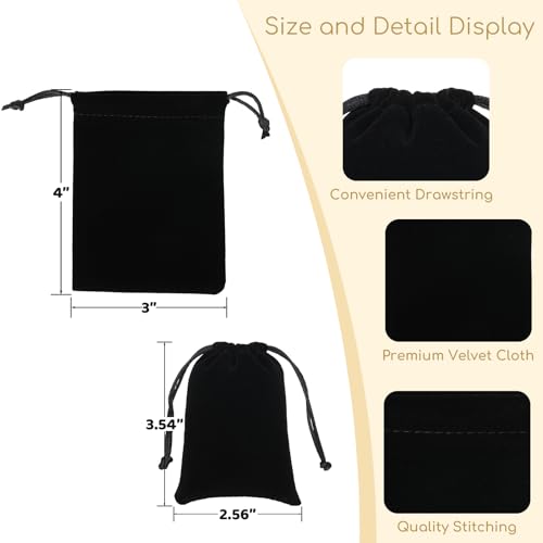 Tapleap Jewelry Bags, 12Pcs Black Velvet Coin Pouch, 3x4 Drawstring Bags, Wedding, For Wrapping Dnd Dice, Jewelry, Resin R...