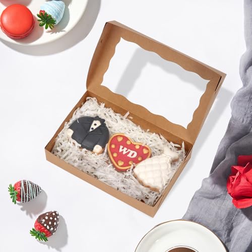 RomanticBaking 50 Pack DIY Assembly Brown 7 x 4 3/8 x 1½ inches Cookies Boxes BakeryTreat Boxes Packaging for Macaron Choc...