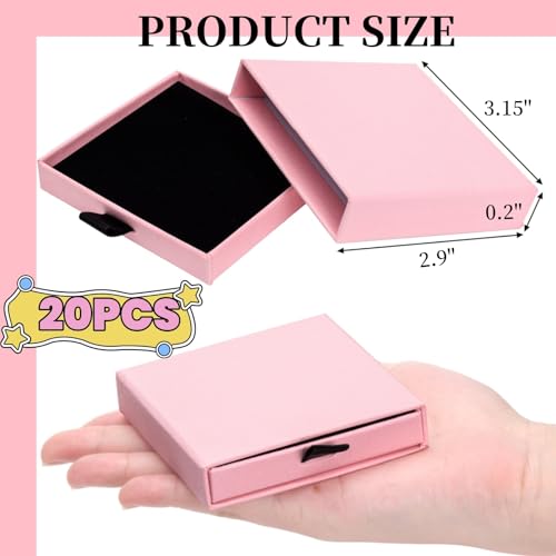 WRINGKIT 20 Pack Pink Jewelry Gift Boxes, Cardboard Jewelry Packaging Boxes with Lid and Black Sponge Lining, Small Empty ...