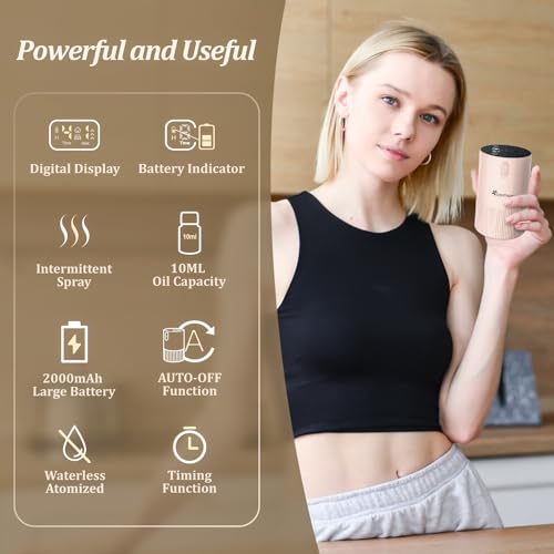 Waterless Diffuser for Essential Oil - Aroma Diffuser for Home with Battery Indicator, Portable Smart Scent Air Machine 1/...