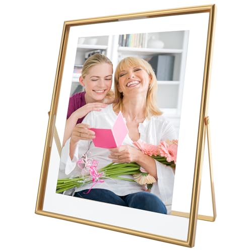 AhaGo Gold Floating Frame, 8×10 inches, Vertical, For Picture 7x9, 6x8, 5x7, Tabletop Photo Frames, Classy Gift For Mothe...
