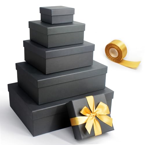 Black Gift Box Set (6 Sizes), Gift Boxes with Lids for Presents, Pre-Wrapped Boxes for Gifts, Sturdy Gift Wrap Box for Val...