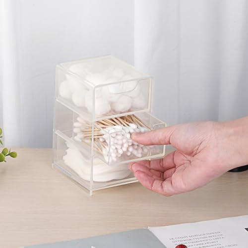 Hipiwe Acrylic Drawer Organizer Qtip Holder for Cotton Pad Cotton Swabs Makeup Storage Drawer with 3 Drawers Clear Desk Dr...