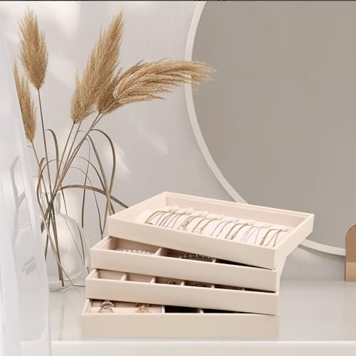 LANDICI Stackable Jewelry Organizer Trays 4 Set,PU Leather Jewelry Organizer Drawer,Jewelry Storage Display Tray for Earri...