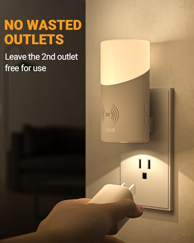 Lyridz LED Plug-in Night Light with 360° Motion Sensor, 1-150 Lumens Dimmable Nightlights Indoor for Bathroom, Bedroom, Ha...