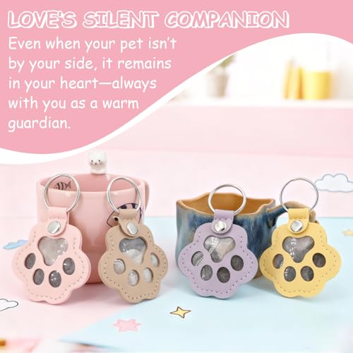 Evowatt 4pcs Pet Paw Shape Leather Keychains, Handmade Fur Keepsake for Cats and Dogs, Unique Pet Hair Memorial Key Rings,...