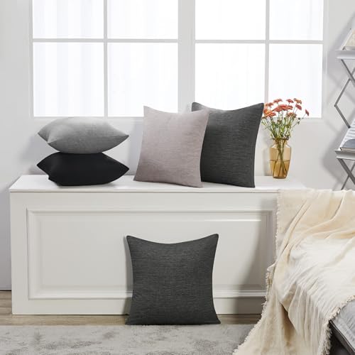 Deconovo Soft Cushion Covers Pillow Covers Faux Linen Pillow Covers with Invisible Zipper for Sofa 18x18 Inch Grey 4 Pcs C...