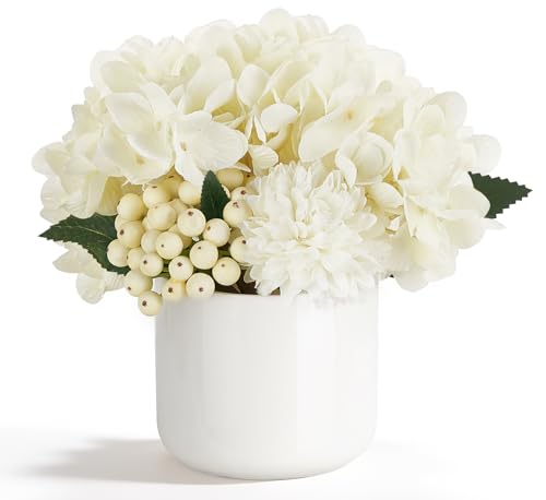 Dahey Hydrangea Artificial Flowers in Small Ceramic Vase, Fake Flower Floral Arrangements for Living Room Bathroom Dining ...
