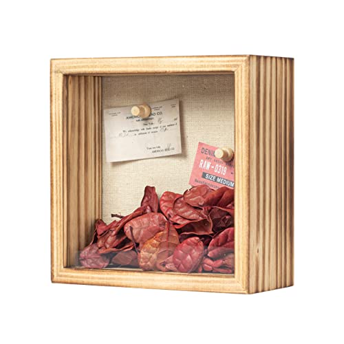 Increased Fire Shadow Box Frame 6x6 Shadow Box Display Case with Linen Back of Awards Memorabilia Flower, Pictures, Keepsa...